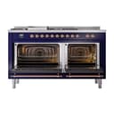 Nostalgie II 60 UP60FSQNMPMBP Freestanding Dual Fuel Range with 7 Sealed Burners with Griddle and French Top Double Oven with Solid Door with Copper knobs view 2