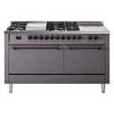 Nostalgie II 60 UP60FSQNMPMGB Freestanding Dual Fuel Range with 7 Sealed Burners with Griddle and French Top Double Oven with Solid Door with Bronze knobs view 1