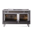 Nostalgie II 60 UP60FSQNMPMGB Freestanding Dual Fuel Range with 7 Sealed Burners with Griddle and French Top Double Oven with Solid Door with Bronze knobs view 2