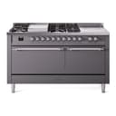 Nostalgie II 60 UP60FSQNMPMGC Freestanding Dual Fuel Range with 7 Sealed Burners with Griddle and French Top Double Oven with Solid Door with Chrome knobs view 1