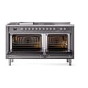 Nostalgie II 60 UP60FSQNMPMGC Freestanding Dual Fuel Range with 7 Sealed Burners with Griddle and French Top Double Oven with Solid Door with Chrome knobs view 2
