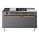 Nostalgie II 60 UP60FSQNMPMGG Freestanding Dual Fuel Range with 7 Sealed Burners with Griddle and French Top Double Oven with Solid Door with Brass knobs view 1