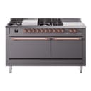 Nostalgie II 60 UP60FSQNMPMGP Freestanding Dual Fuel Range with 7 Sealed Burners with Griddle and French Top Double Oven with Solid Door with Copper knobs view 1