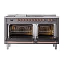 Nostalgie II 60 UP60FSQNMPMGP Freestanding Dual Fuel Range with 7 Sealed Burners with Griddle and French Top Double Oven with Solid Door with Copper knobs view 2