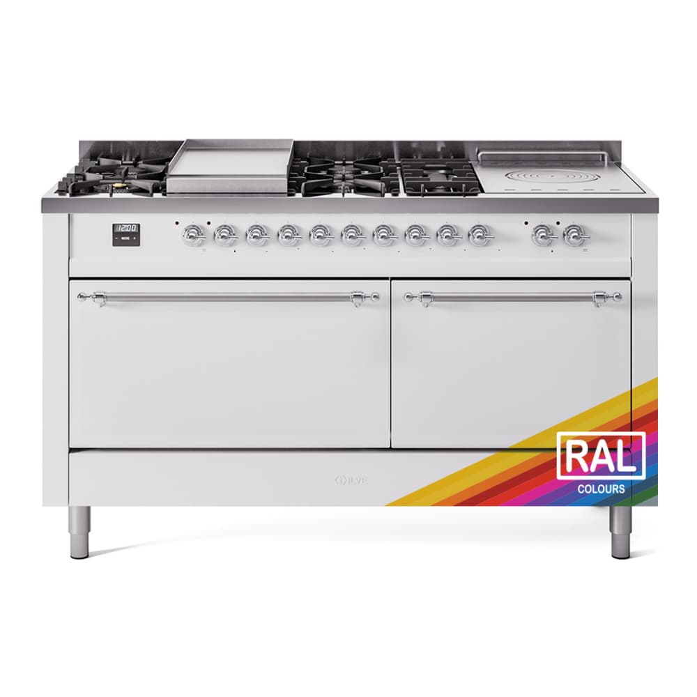 Nostalgie II 60 UP60FSQNMPRAC Freestanding Dual Fuel Range with 7 Sealed Burners with Griddle and French Top Double Oven with Solid Door with Chrome knobs