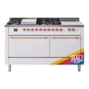 Nostalgie II 60 UP60FSQNMPRAP Freestanding Dual Fuel Range with 7 Sealed Burners with Griddle and French Top Double Oven with Solid Door with Copper knobs view 1