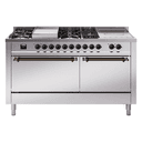 Nostalgie II 60 UP60FSQNMPSSB Freestanding Dual Fuel Range with 7 Sealed Burners with Griddle and French Top Double Oven with Solid Door with Bronze knobs view 1