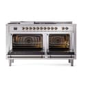Nostalgie II 60 UP60FSQNMPSSB Freestanding Dual Fuel Range with 7 Sealed Burners with Griddle and French Top Double Oven with Solid Door with Bronze knobs view 2