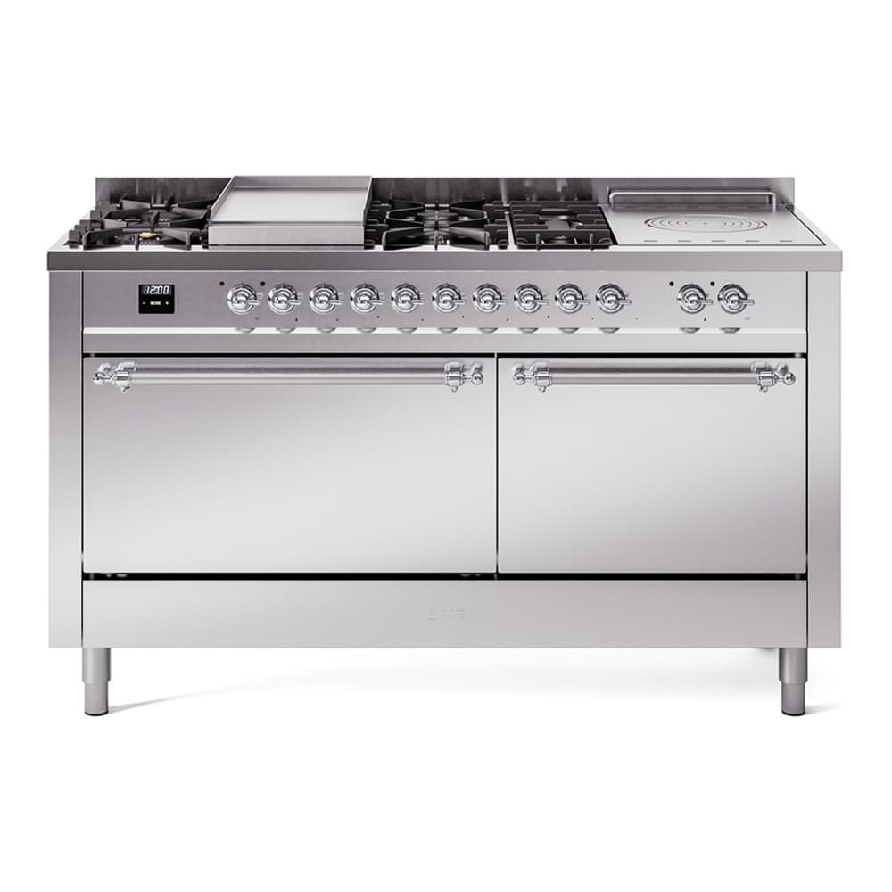 Nostalgie II 60 UP60FSQNMPSSC Freestanding Dual Fuel Range with 7 Sealed Burners with Griddle and French Top Double Oven with Solid Door with Chrome knobs