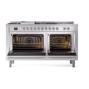 Nostalgie II 60 UP60FSQNMPSSC Freestanding Dual Fuel Range with 7 Sealed Burners with Griddle and French Top Double Oven with Solid Door with Chrome knobs view 2