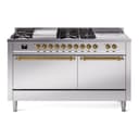 Nostalgie II 60 UP60FSQNMPSSG Freestanding Dual Fuel Range with 7 Sealed Burners with Griddle and French Top Double Oven with Solid Door with Brass knobs view 1