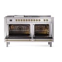 Nostalgie II 60 UP60FSQNMPSSG Freestanding Dual Fuel Range with 7 Sealed Burners with Griddle and French Top Double Oven with Solid Door with Brass knobs view 2