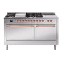 Nostalgie II 60 UP60FSQNMPSSP Freestanding Dual Fuel Range with 7 Sealed Burners with Griddle and French Top Double Oven with Solid Door with Copper knobs view 1