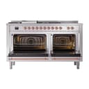 Nostalgie II 60 UP60FSQNMPSSP Freestanding Dual Fuel Range with 7 Sealed Burners with Griddle and French Top Double Oven with Solid Door with Copper knobs view 2