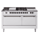 Nostalgie II 60 UP60FSQNMPWHB Freestanding Dual Fuel Range with 7 Sealed Burners with Griddle and French Top Double Oven with Solid Door with Bronze knobs view 1