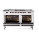 Nostalgie II 60 UP60FSQNMPWHB Freestanding Dual Fuel Range with 7 Sealed Burners with Griddle and French Top Double Oven with Solid Door with Bronze knobs view 2
