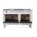 Nostalgie II 60 UP60FSQNMPWHC Freestanding Dual Fuel Range with 7 Sealed Burners with Griddle and French Top Double Oven with Solid Door with Chrome knobs view 2