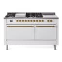 Nostalgie II 60 UP60FSQNMPWHG Freestanding Dual Fuel Range with 7 Sealed Burners with Griddle and French Top Double Oven with Solid Door with Brass knobs view 1