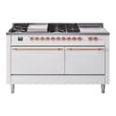 Nostalgie II 60 UP60FSQNMPWHP Freestanding Dual Fuel Range with 7 Sealed Burners with Griddle and French Top Double Oven with Solid Door with Copper knobs view 1