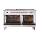 Nostalgie II 60 UP60FSQNMPWHP Freestanding Dual Fuel Range with 7 Sealed Burners with Griddle and French Top Double Oven with Solid Door with Copper knobs view 2