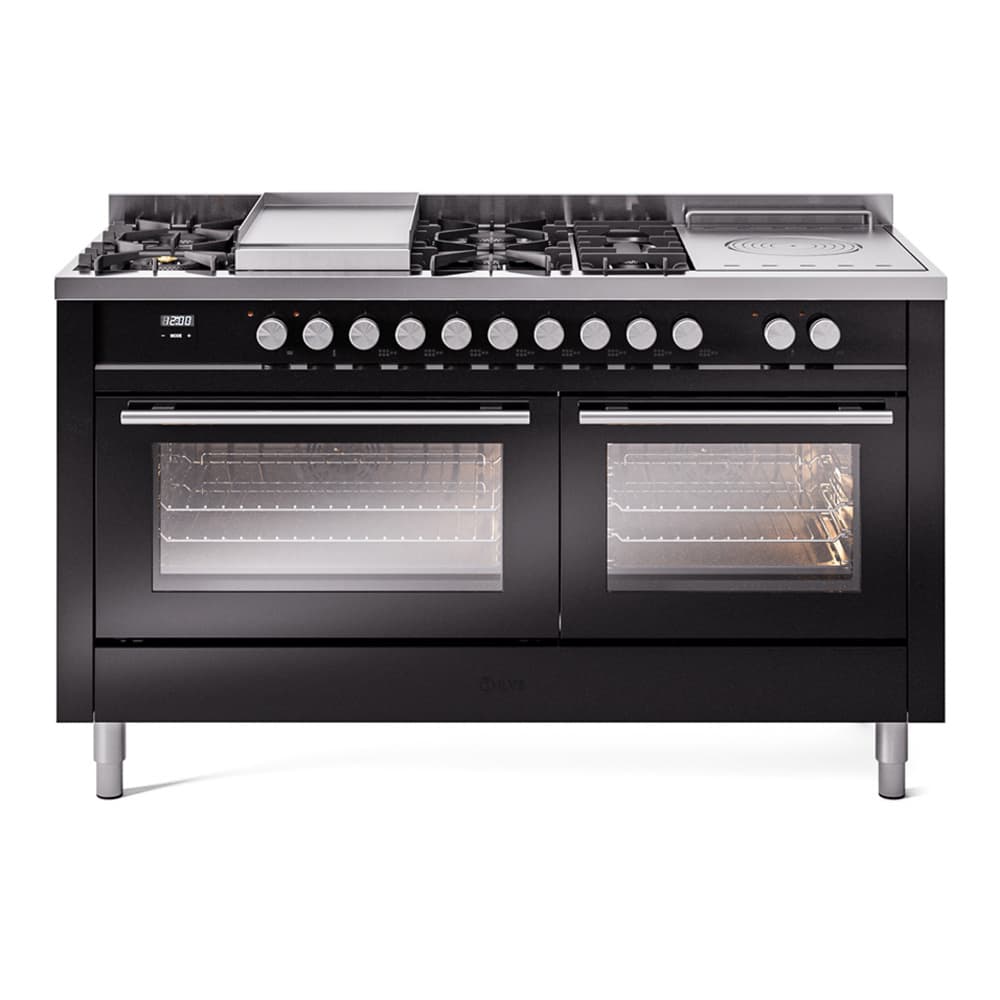 Professional Plus II 60 UP60FSWMPBK Freestanding Dual Fuel Range with 7 Sealed Burners with Griddle and French Top Double Oven with Triple Glass Door with Stainless Steel knobs