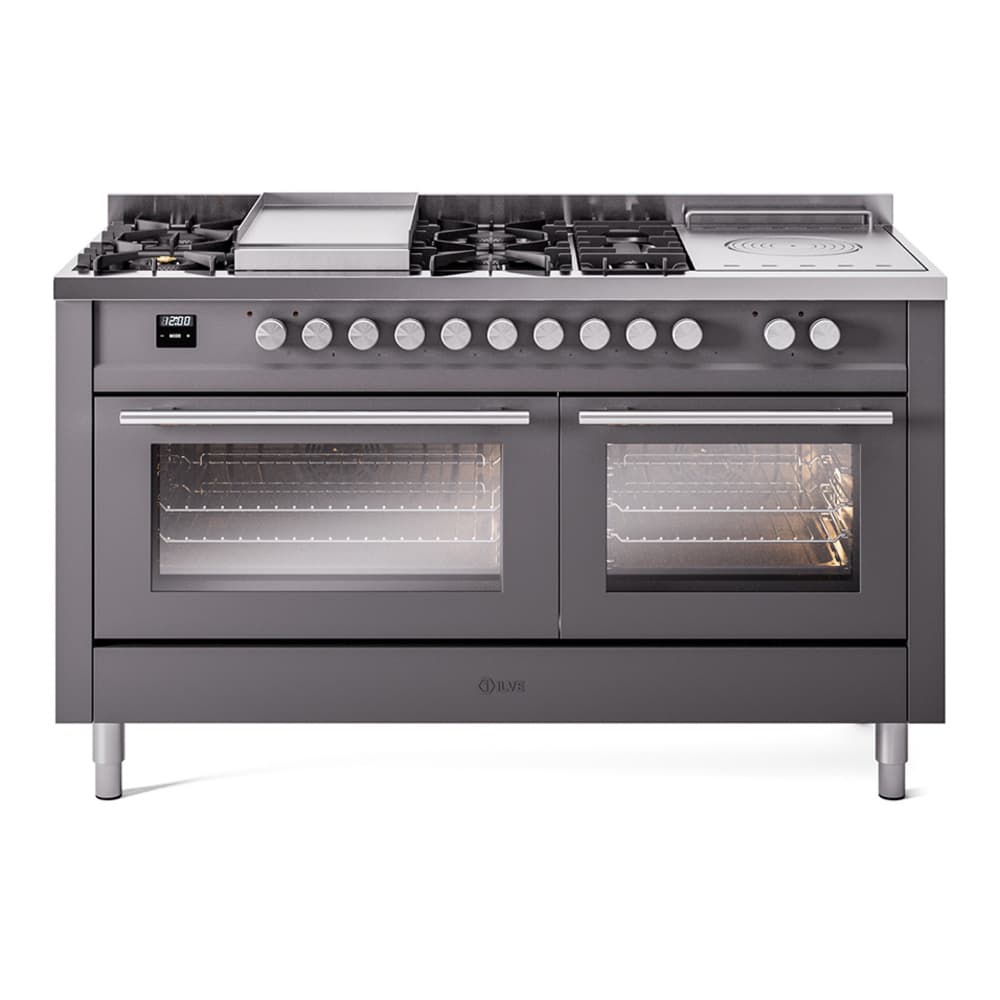 Professional Plus II 60 UP60FSWMPMG Freestanding Dual Fuel Range with 7 Sealed Burners with Griddle and French Top Double Oven with Triple Glass Door with Stainless Steel knobs