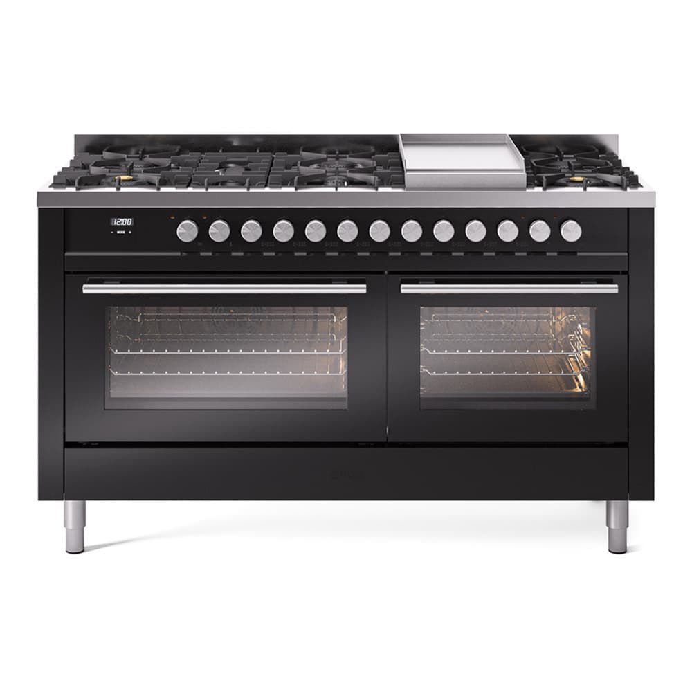 Professional Plus II 60 UP60FWMPBK Freestanding Dual Fuel Range with 9 Sealed Burners with Griddle Double Oven with Triple Glass Door with Stainless Steel knobs