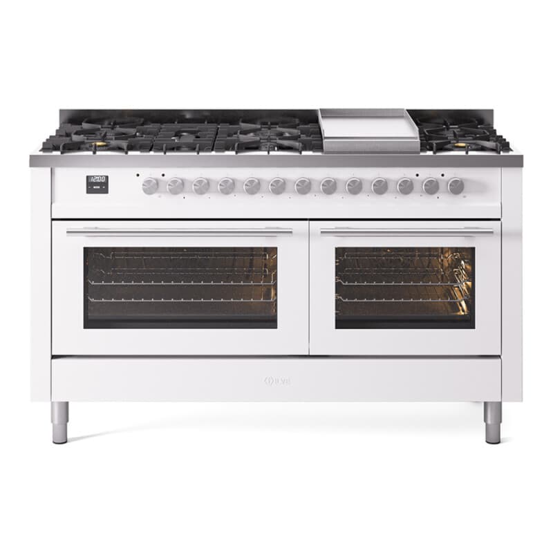 Professional Plus II 60 UP60FWMPWH Freestanding Dual Fuel Range with 9 Sealed Burners with Griddle Double Oven with Triple Glass Door with Stainless Steel knobs