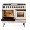 Nostalgie II 40 UPD40FNMPAWB Freestanding Dual Fuel Range with 6 Sealed Burners with Griddle Double Oven with Triple Glass Door with Bronze knobs view 4