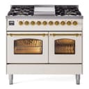 Nostalgie II 40 UPD40FNMPAWG Freestanding Dual Fuel Range with 6 Sealed Burners with Griddle Double Oven with Triple Glass Door with Brass knobs view 1