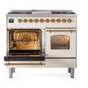 Nostalgie II 40 UPD40FNMPAWG Freestanding Dual Fuel Range with 6 Sealed Burners with Griddle Double Oven with Triple Glass Door with Brass knobs view 4