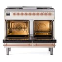 Nostalgie II 40 UPD40FNMPAWP Freestanding Dual Fuel Range with 6 Sealed Burners with Griddle Double Oven with Triple Glass Door with Copper knobs view 3