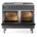 Nostalgie II 40 UPD40FNMPBGG Freestanding Dual Fuel Range with 6 Sealed Burners with Griddle Double Oven with Triple Glass Door with Brass knobs view 3
