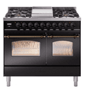 Nostalgie II 40 UPD40FNMPBKB Freestanding Dual Fuel Range with 6 Sealed Burners with Griddle Double Oven with Triple Glass Door with Bronze knobs view 1