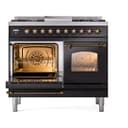 Nostalgie II 40 UPD40FNMPBKB Freestanding Dual Fuel Range with 6 Sealed Burners with Griddle Double Oven with Triple Glass Door with Bronze knobs view 4