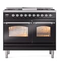 Nostalgie II 40 UPD40FNMPBKC Freestanding Dual Fuel Range with 6 Sealed Burners with Griddle Double Oven with Triple Glass Door with Chrome knobs view 2
