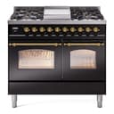 Nostalgie II 40 UPD40FNMPBKG Freestanding Dual Fuel Range with 6 Sealed Burners with Griddle Double Oven with Triple Glass Door with Brass knobs view 1