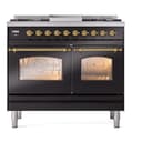 Nostalgie II 40 UPD40FNMPBKG Freestanding Dual Fuel Range with 6 Sealed Burners with Griddle Double Oven with Triple Glass Door with Brass knobs view 2