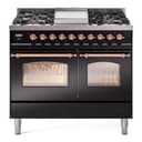 Nostalgie II 40 UPD40FNMPBKP Freestanding Dual Fuel Range with 6 Sealed Burners with Griddle Double Oven with Triple Glass Door with Copper knobs view 1