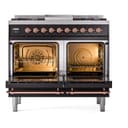 Nostalgie II 40 UPD40FNMPBKP Freestanding Dual Fuel Range with 6 Sealed Burners with Griddle Double Oven with Triple Glass Door with Copper knobs view 3