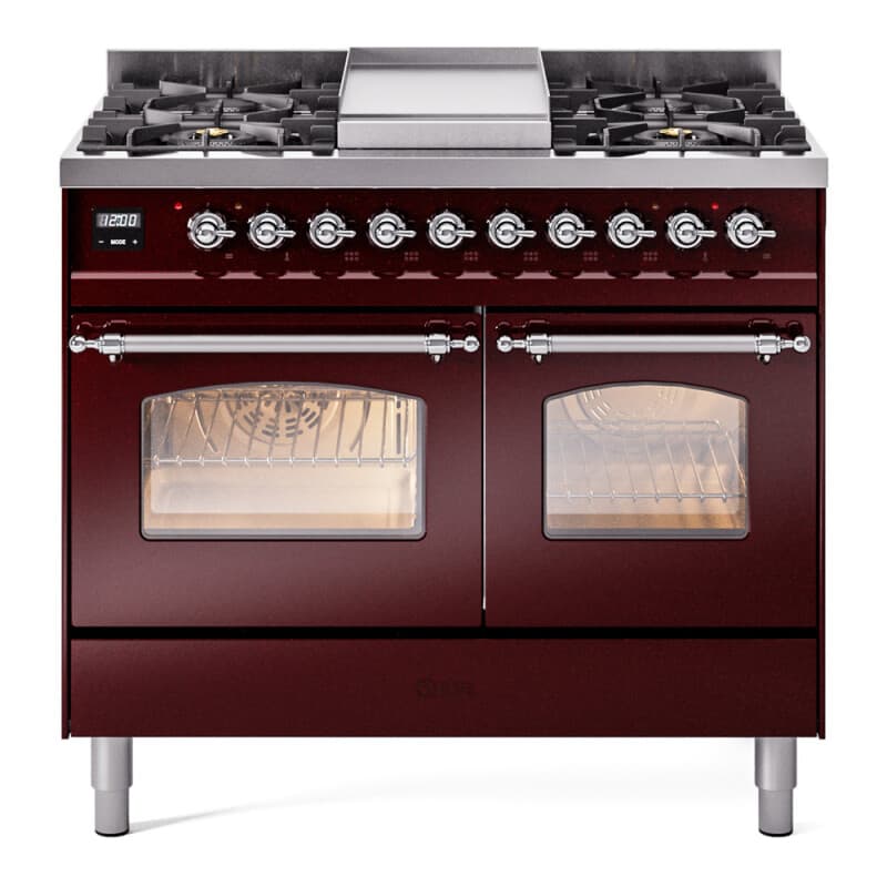 Nostalgie II 40 UPD40FNMPBUC Freestanding Dual Fuel Range with 6 Sealed Burners with Griddle Double Oven with Triple Glass Door with Chrome knobs