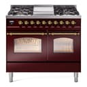 Nostalgie II 40 UPD40FNMPBUG Freestanding Dual Fuel Range with 6 Sealed Burners with Griddle Double Oven with Triple Glass Door with Brass knobs view 1