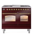 Nostalgie II 40 UPD40FNMPBUG Freestanding Dual Fuel Range with 6 Sealed Burners with Griddle Double Oven with Triple Glass Door with Brass knobs view 2