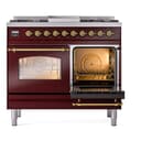Nostalgie II 40 UPD40FNMPBUG Freestanding Dual Fuel Range with 6 Sealed Burners with Griddle Double Oven with Triple Glass Door with Brass knobs view 5