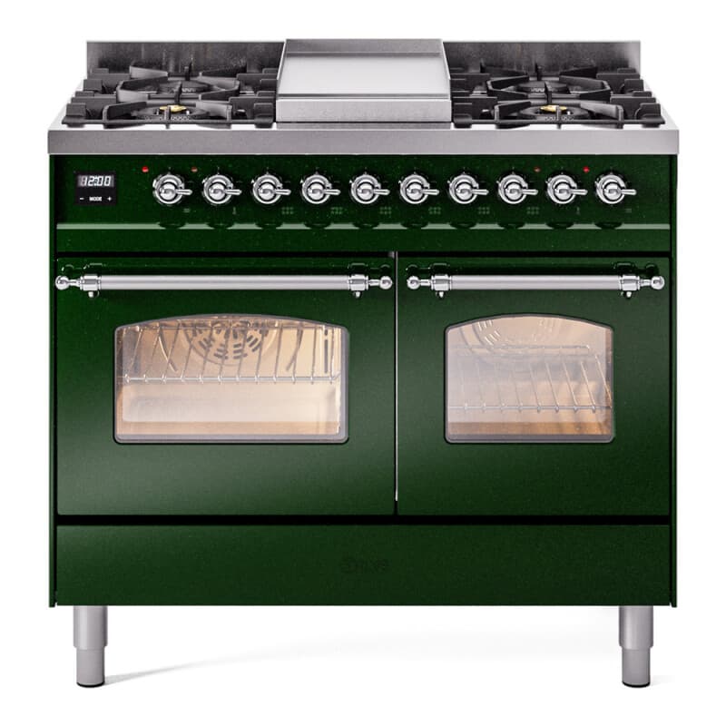 Nostalgie II 40 UPD40FNMPEGC Freestanding Dual Fuel Range with 6 Sealed Burners with Griddle Double Oven with Triple Glass Door with Chrome knobs