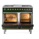 Nostalgie II 40 UPD40FNMPEGG Freestanding Dual Fuel Range with 6 Sealed Burners with Griddle Double Oven with Triple Glass Door with Brass knobs view 3