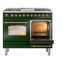 Nostalgie II 40 UPD40FNMPEGG Freestanding Dual Fuel Range with 6 Sealed Burners with Griddle Double Oven with Triple Glass Door with Brass knobs view 5