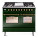 Nostalgie II 40 UPD40FNMPEGG Freestanding Dual Fuel Range with 6 Sealed Burners with Griddle Double Oven with Triple Glass Door with Brass knobs view 1