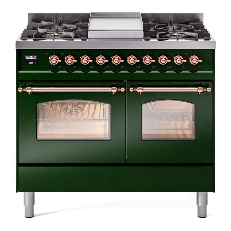 Nostalgie II 40 UPD40FNMPEGP Freestanding Dual Fuel Range with 6 Sealed Burners with Griddle Double Oven with Triple Glass Door with Copper knobs
