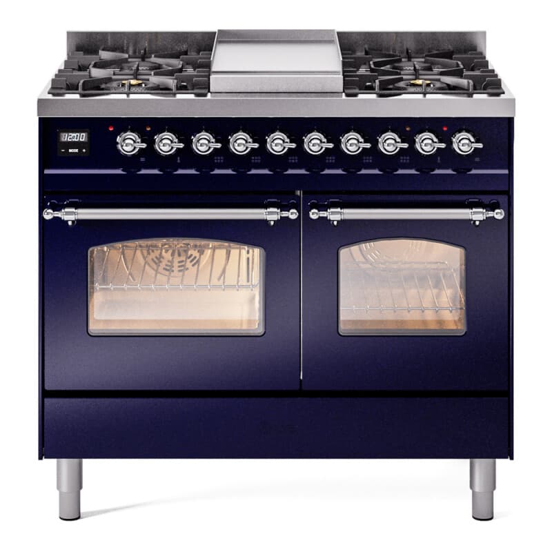 Nostalgie II 40 UPD40FNMPMBC Freestanding Dual Fuel Range with 6 Sealed Burners with Griddle Double Oven with Triple Glass Door with Chrome knobs